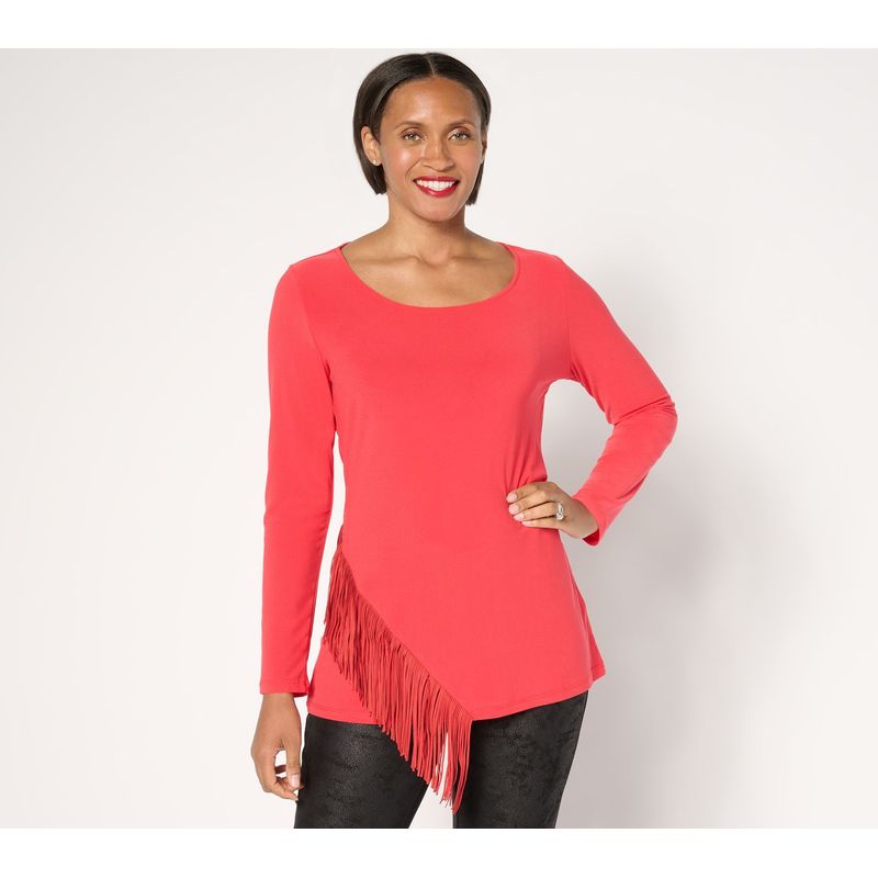Women Control Womens Top Sz S Moss Crepe Fringe Red